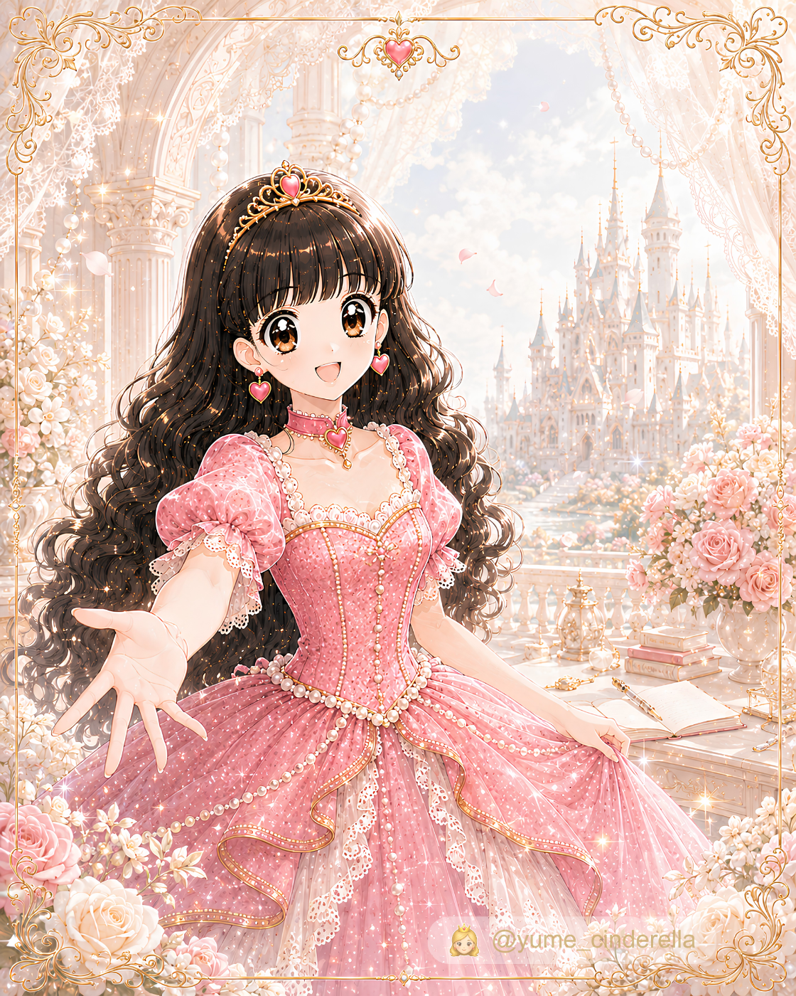 ピンクのドレスを着た夢見るシンデレラ
