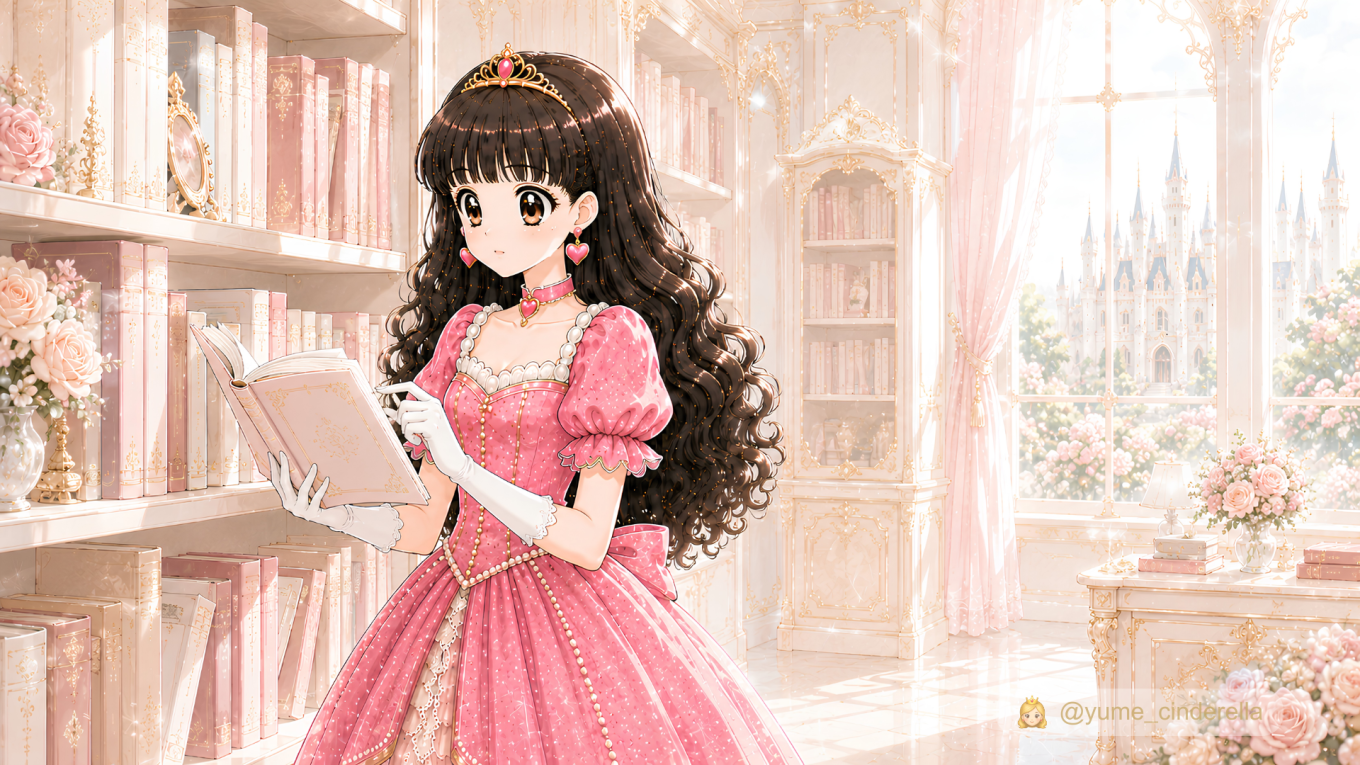 本を読みながら情報を丁寧に確認する夢見るシンデレラ