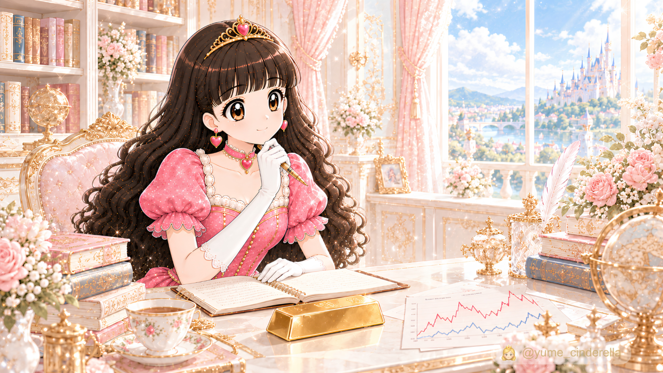 ゴールドについて次に何を学ぶか考える夢見るシンデレラ