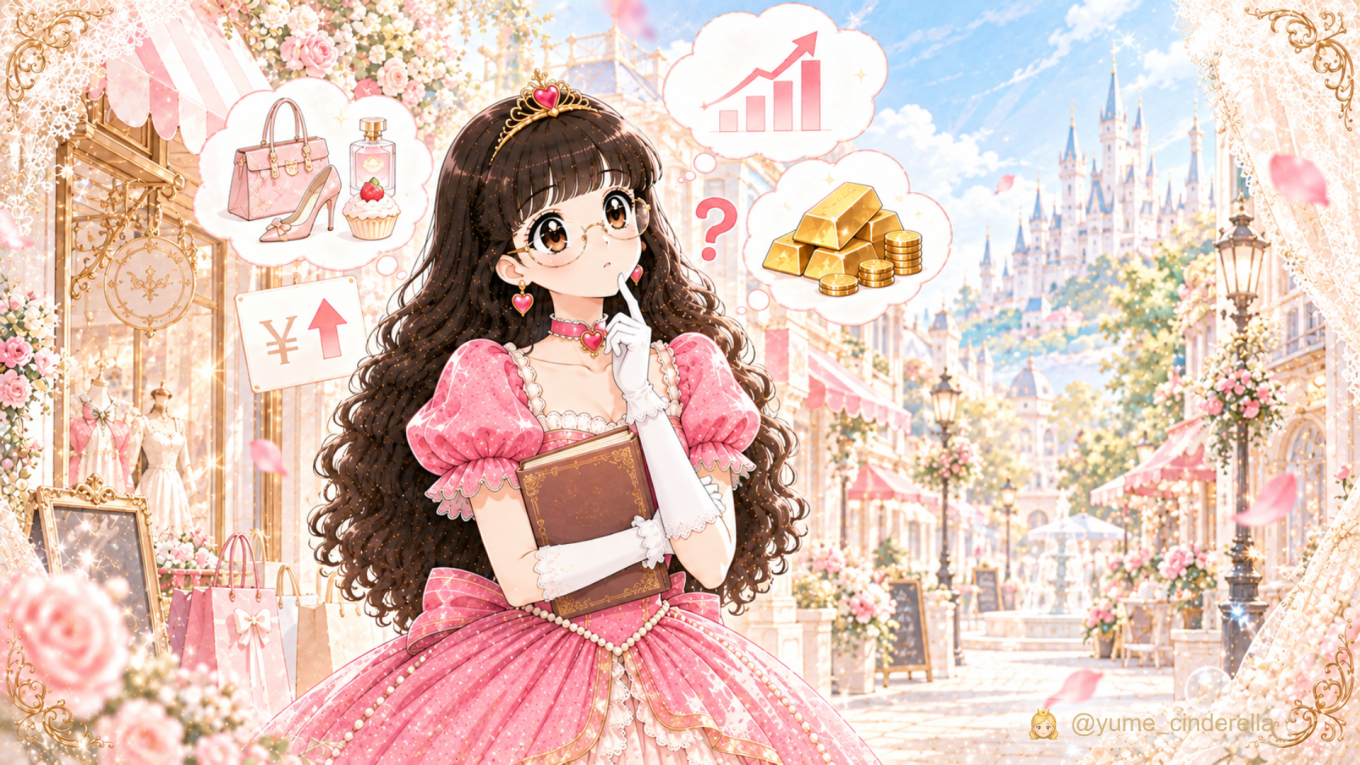 インフレで物価が上がる中、ゴールドが注目される理由を考える夢見るシンデレラのイラスト