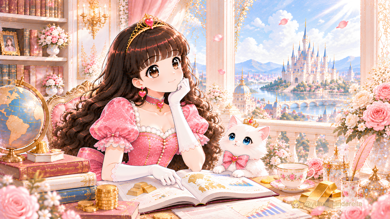 ゴールドや経済について、本やグラフを見ながら学ぶ夢見るシンデレラ
